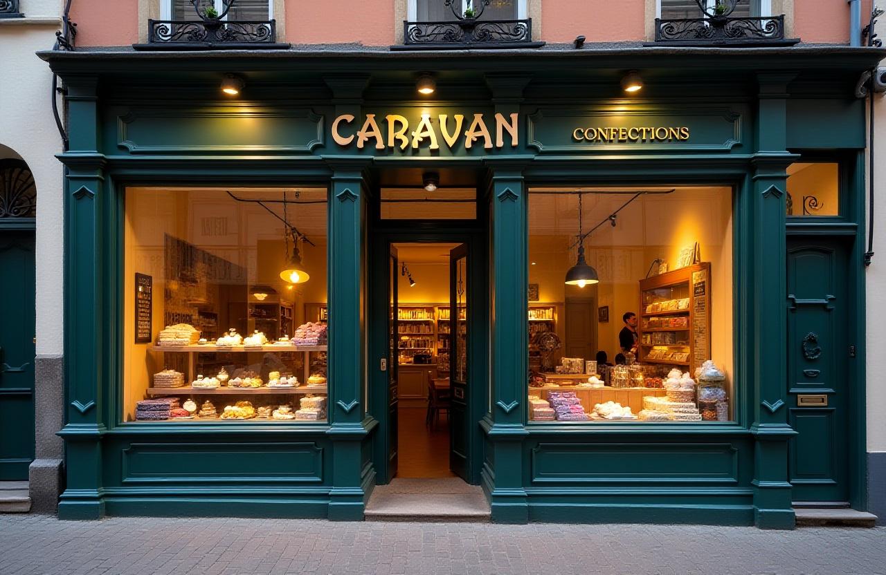 Den charmerende facade af Caravan Confections i København.